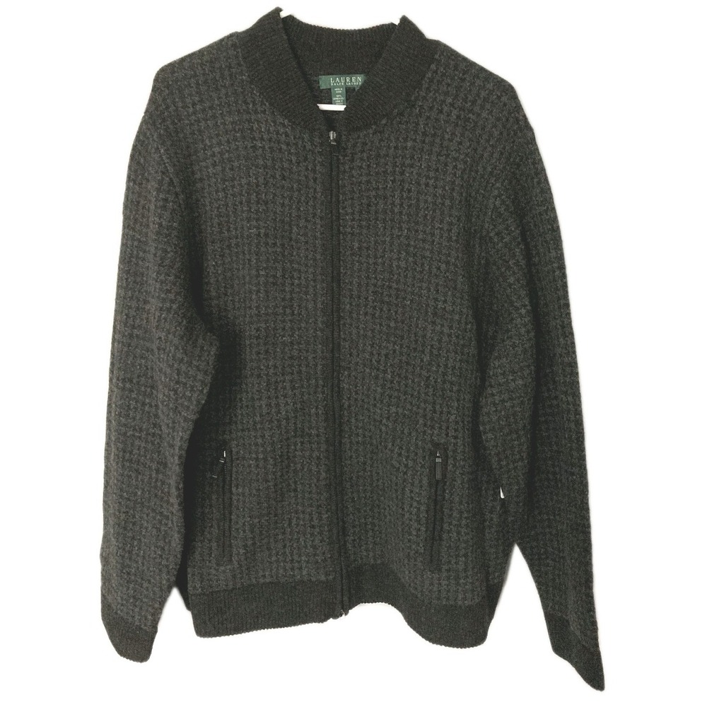 Lauren Ralph Lauren Sweater Women 3X Houndstooth Lambswool Full Zip Mock Nk NWT